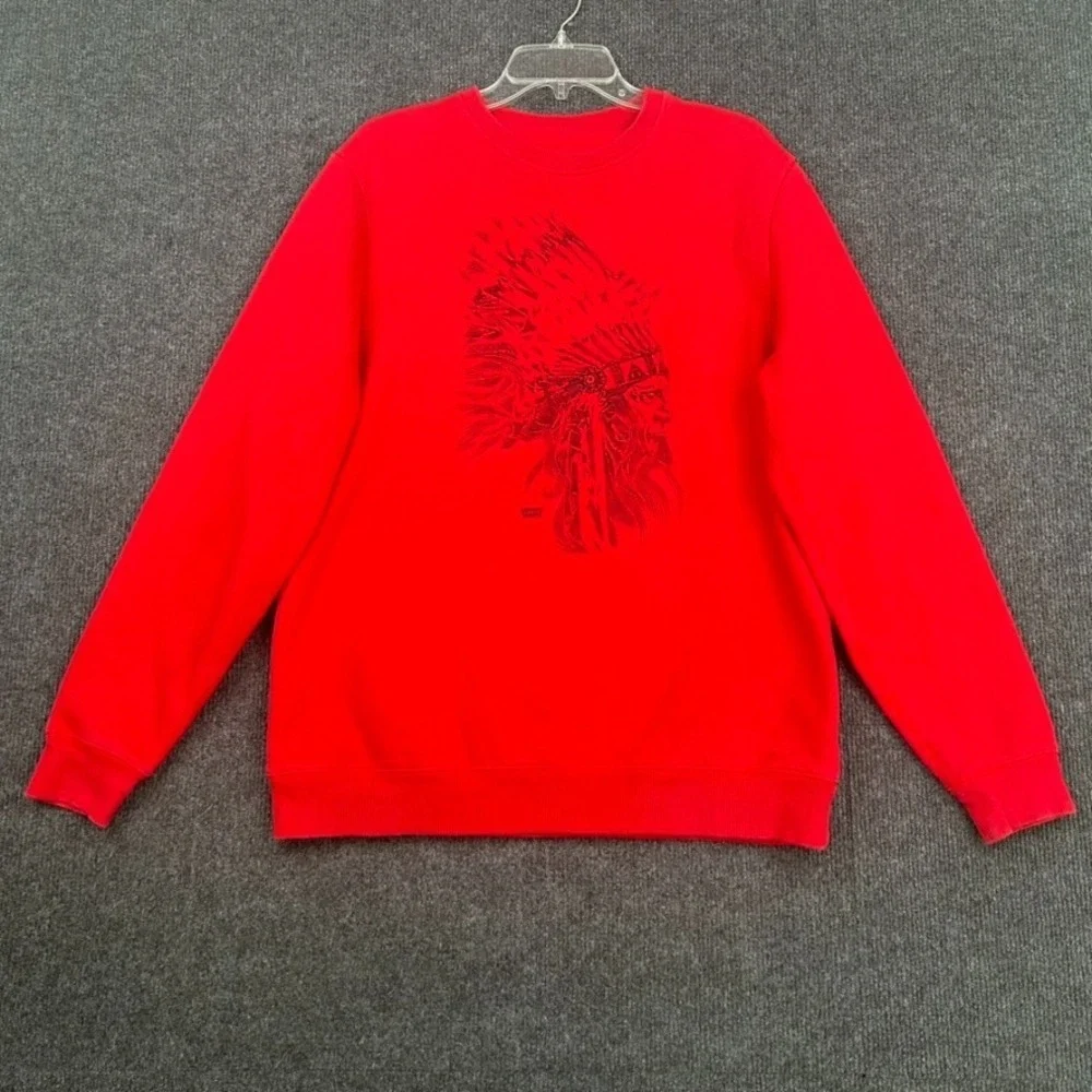 LEVI'S Vintage Indian Sweatshirt Indigenous Chief Red W/blk GraphicLong Sleeve